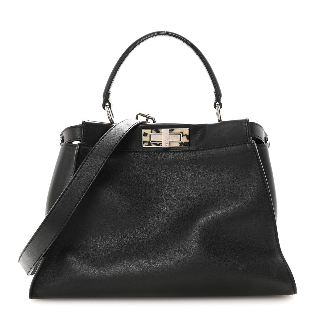 Vitello Dolce Shiny Nappa Plexglass Granite Medium Peekaboo Iconic Satchel Black