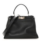 Vitello Dolce Shiny Nappa Plexglass Granite Medium Peekaboo Iconic Satchel Black