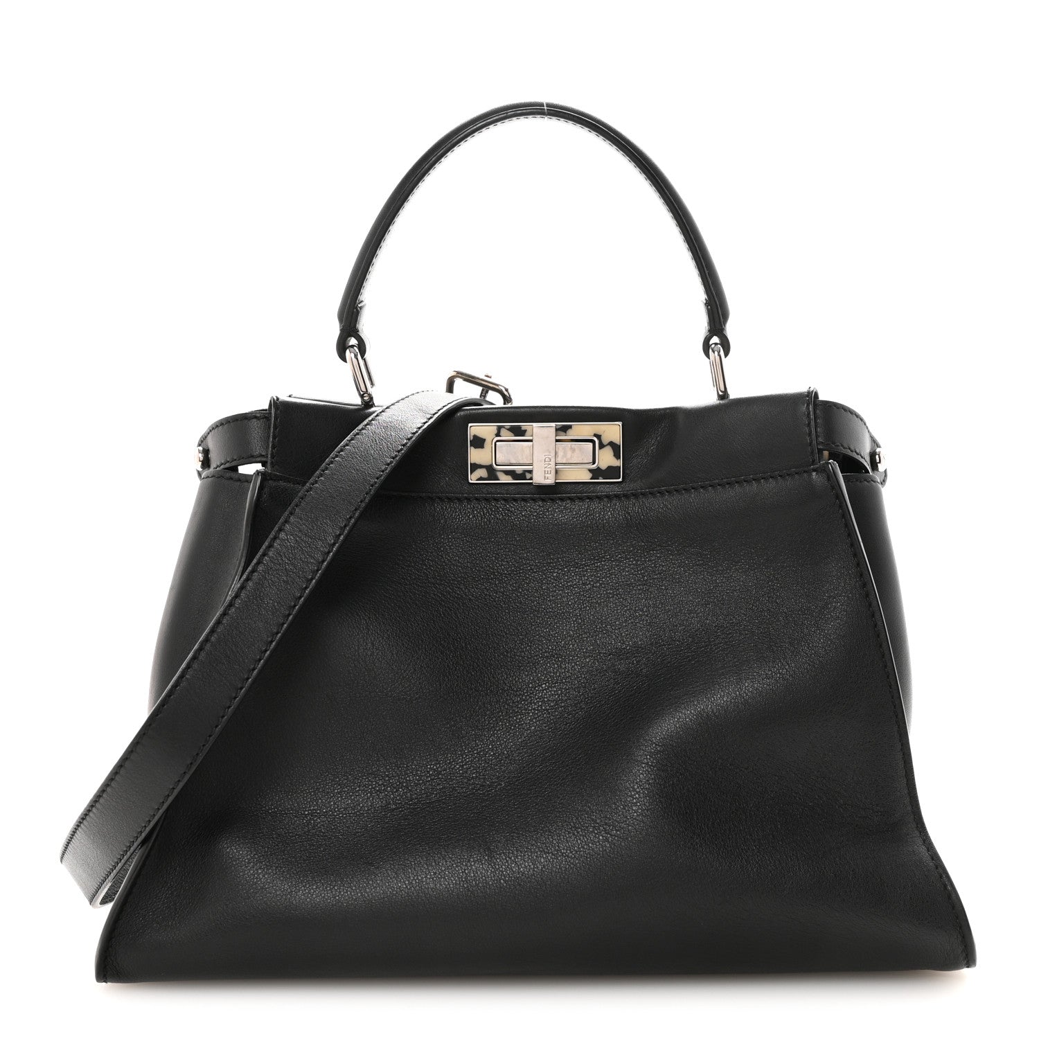 Vitello Dolce Shiny Nappa Plexglass Granite Medium Peekaboo Iconic Satchel Black