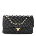 Lambskin Quilted Medium Double Flap Black