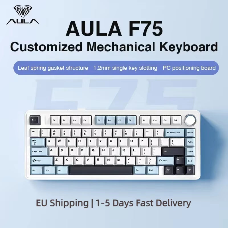 F75 2.4G Wireless/Bluetooth/Wired RGB Mechanical Gaming Keyboard with Customizable 75% Layout and Gasket Structure - Glacier blue Reaper Switch