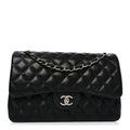 Lambskin Quilted Jumbo Double Flap Black