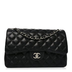 Lambskin Quilted Jumbo Double Flap Black