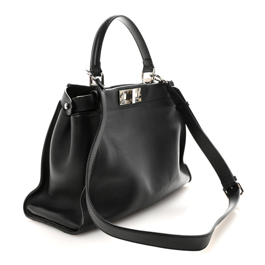 Vitello Dolce Shiny Nappa Plexglass Granite Medium Peekaboo Iconic Satchel Black