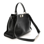 Vitello Dolce Shiny Nappa Plexglass Granite Medium Peekaboo Iconic Satchel Black