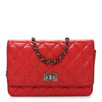Glazed Calfskin Quilted Reissue Wallet On Chain WOC Red