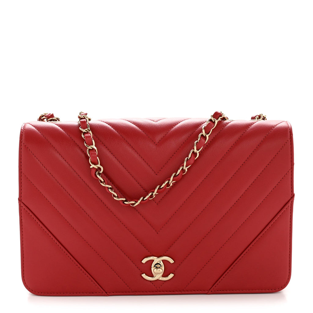 Calfskin Chevron Quilted Large Statement Flap Red