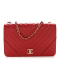 Calfskin Chevron Quilted Large Statement Flap Red