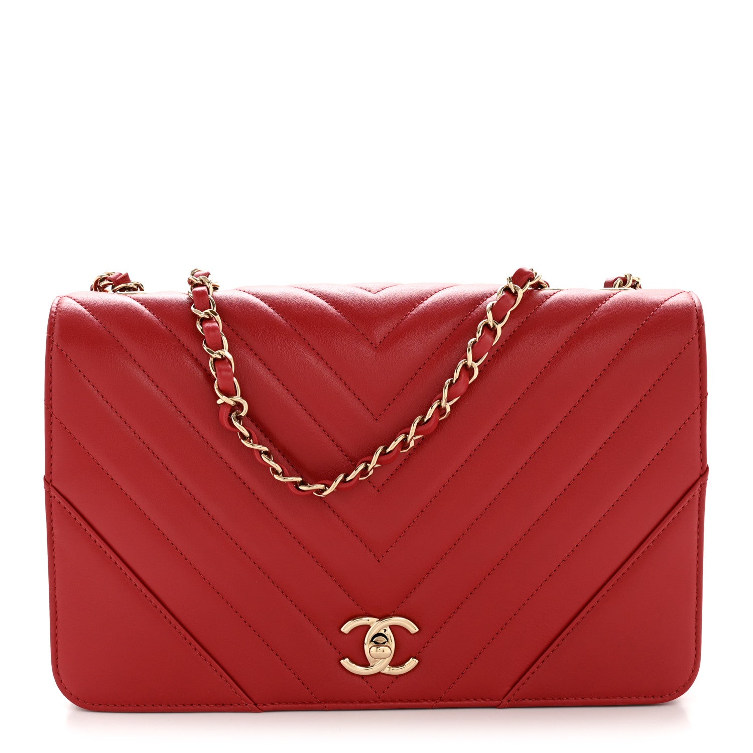Calfskin Chevron Quilted Large Statement Flap Red