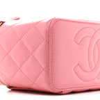 Lambskin Quilted Small Top Handle Vanity Case With Chain Pink