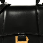 Shiny Box Calfskin Hourglass Top Handle Bag XS Black