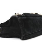 Baby Daim Suede Gold Metallic Edge Hardware Mini City Black