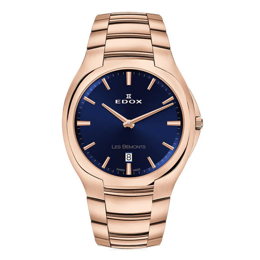 Edox Les Bèmonts Men's Rose Gold Blue Watch