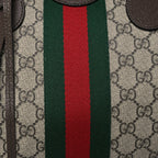 GG Supreme Monogram Textured Dollar Calfskin Web Medium Savoy Duffle Bag Beige Dark Brown