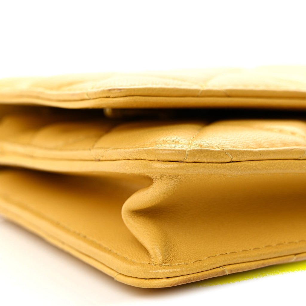 Lambskin Quilted Wallet On Chain WOC Yellow