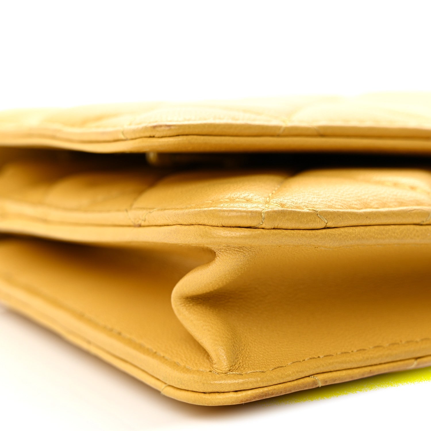 Lambskin Quilted Wallet On Chain WOC Yellow