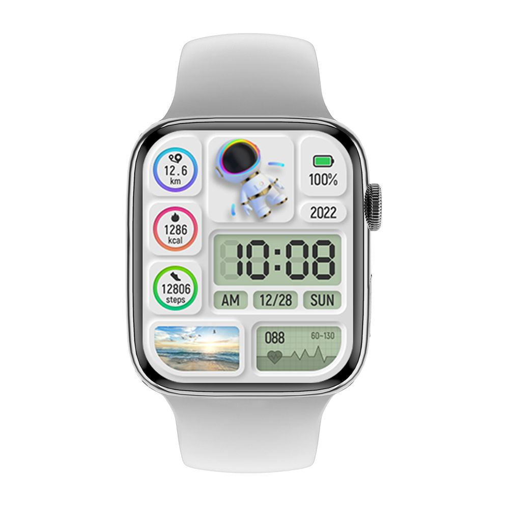 IWO WATCH DT8 MAX Smart Watch Series 8 45mm 2.0inch Infinite Screen Bluetooth Smartwatch for Android Phone Temperature - Silver White-Shining Case