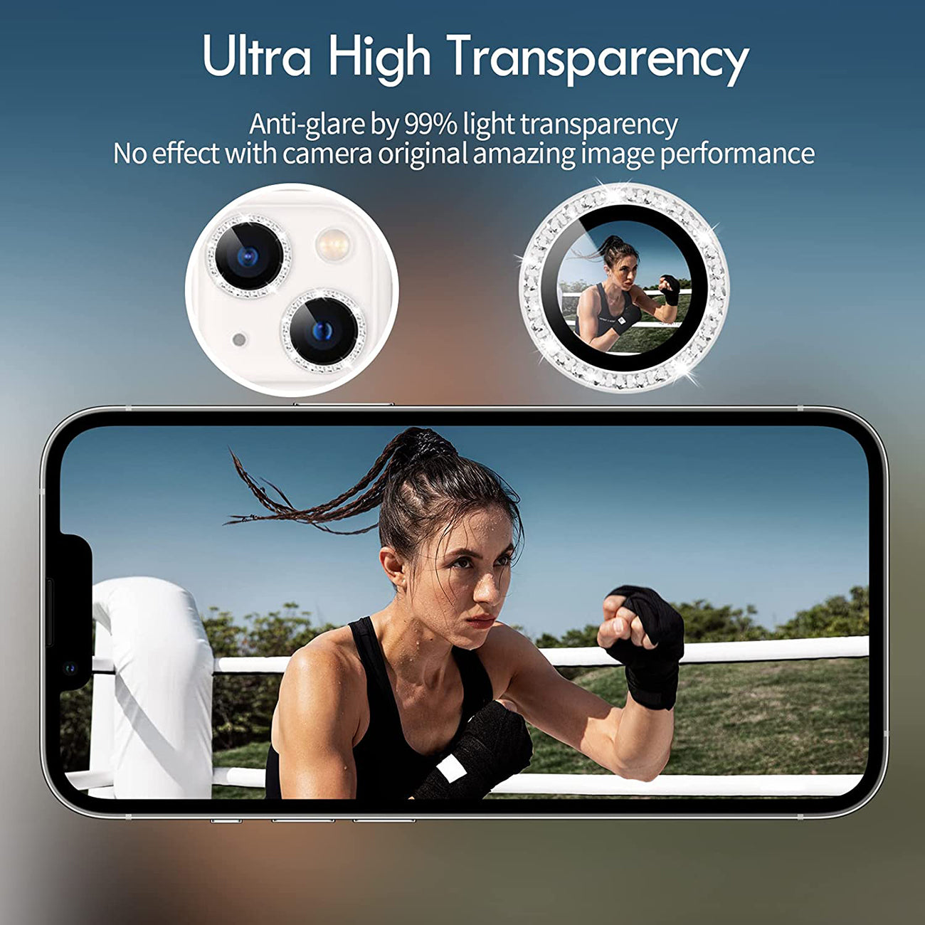 Diamond Camera Lens Protector, Diamond Tempered Glass Camera Cover Screen Protector For Iphone 14 / Iphone 14 Plus In Silver