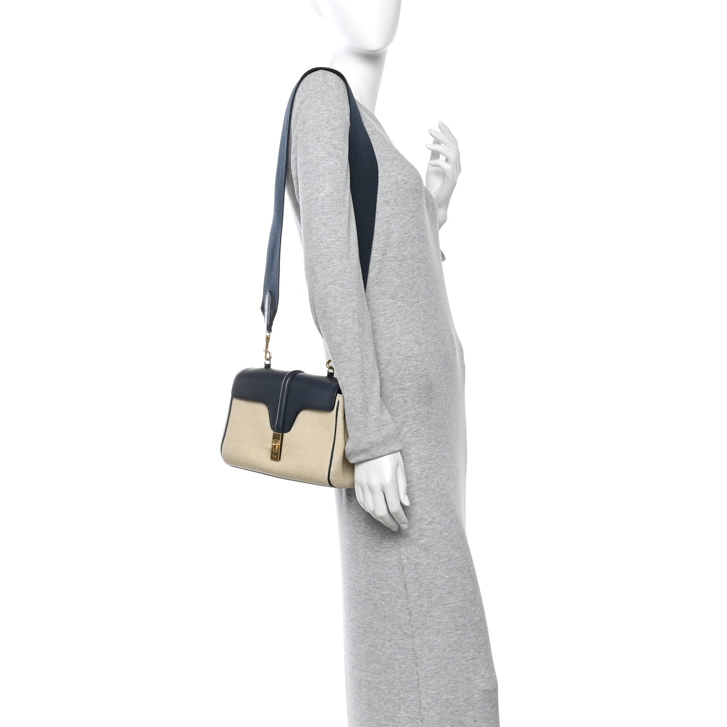 Canvas Calfskin Teen Soft 16 Shoulder Bag Vanilla Navy