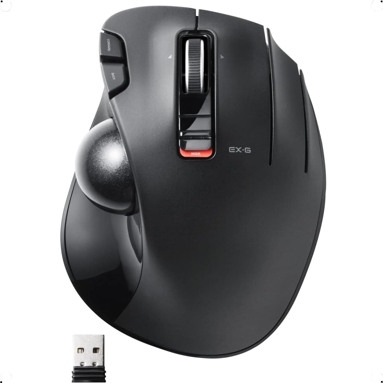 Trackball Mouse, 2.4GHz USB Wireless, Ergonomic Design, Thumb Control, Smooth Roller Ball, Optical Tracking, 6 Programmable Buttons, Tilt Scroll, Computer Mice for Laptop PC, Windows & Mac