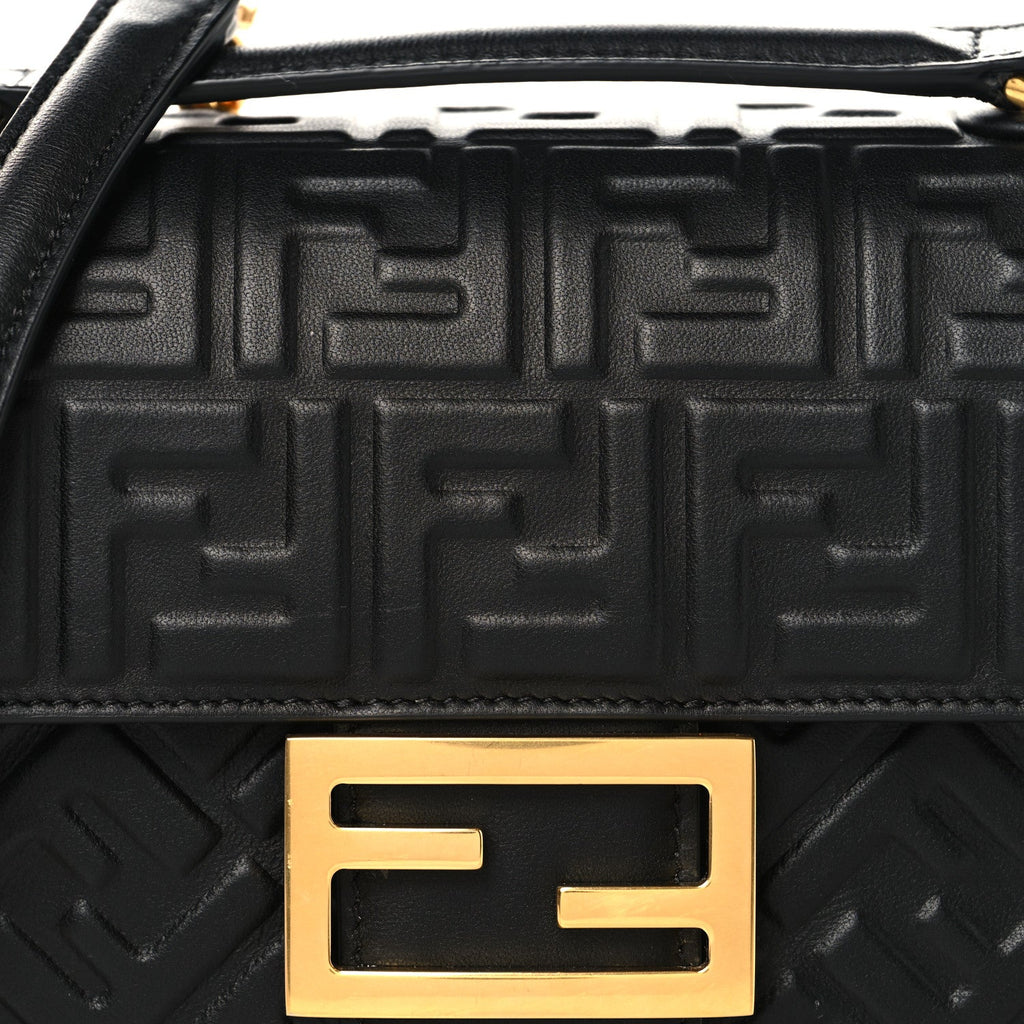Nappa Small FF Embossed Midi Chain Baguette Black