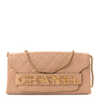 Calfskin Quilted Enchained Clutch Beige