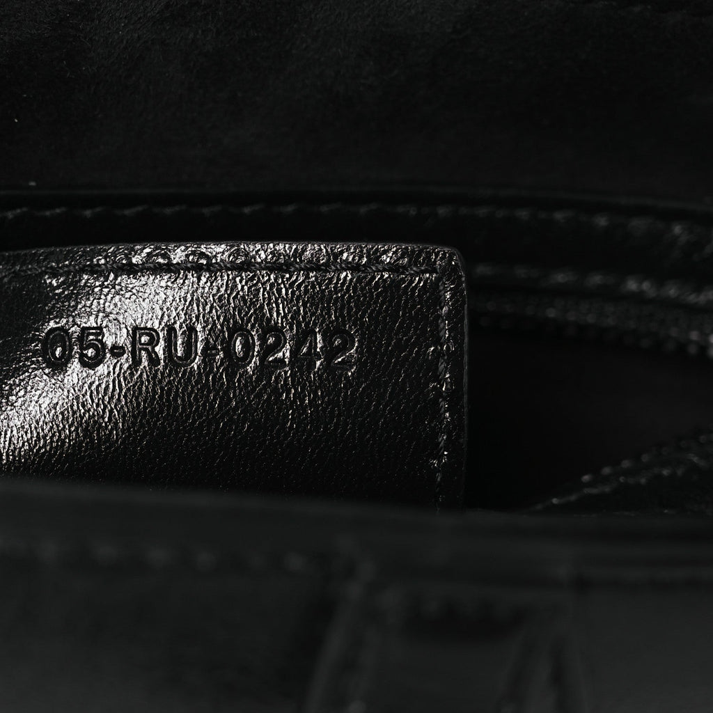 Shiny Crinkled Calfskin Studded Saddle Bag Black