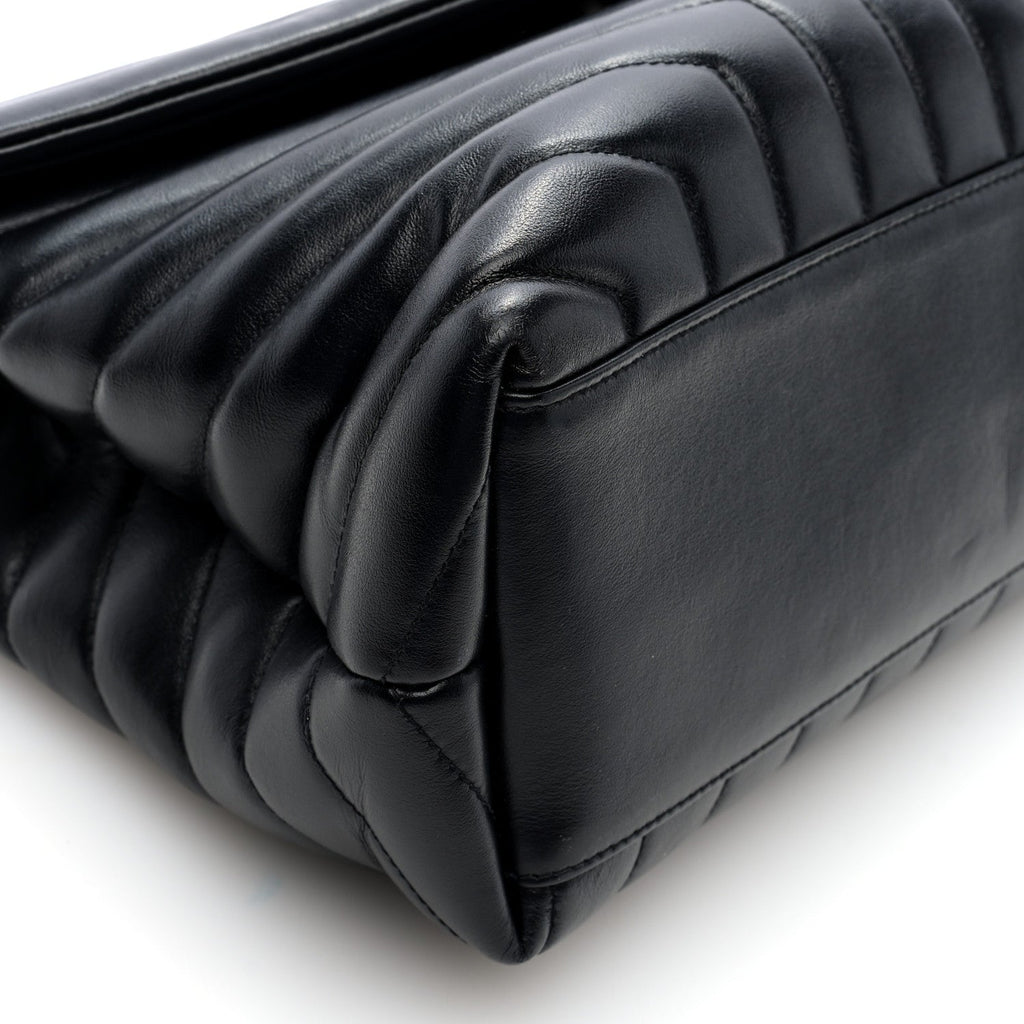 Calfskin Y Quilted Monogram Monochrome Medium Loulou Chain Satchel Black