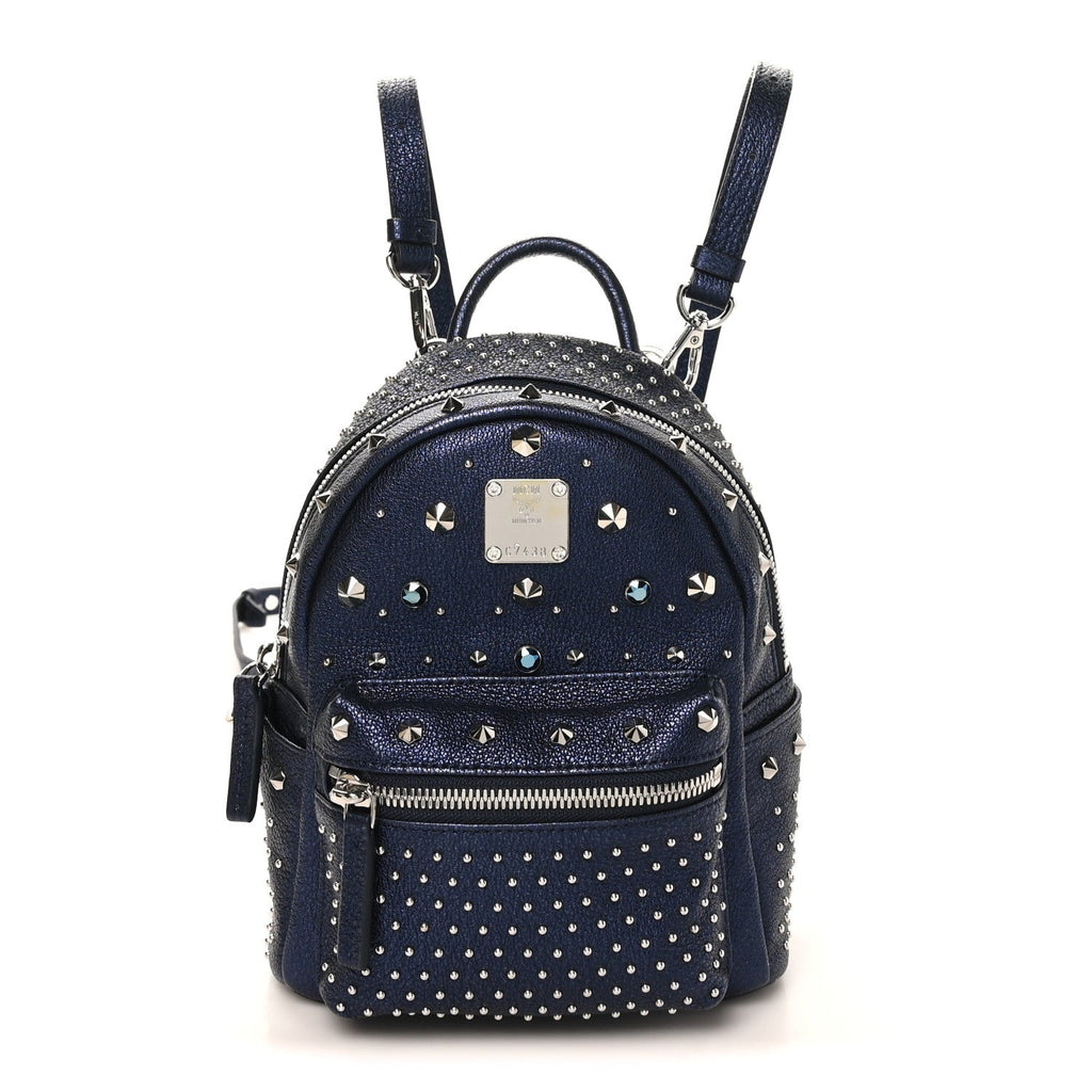 Metallic Calfskin Stud X-Mini Stark Bebe Boo Backpack Blue