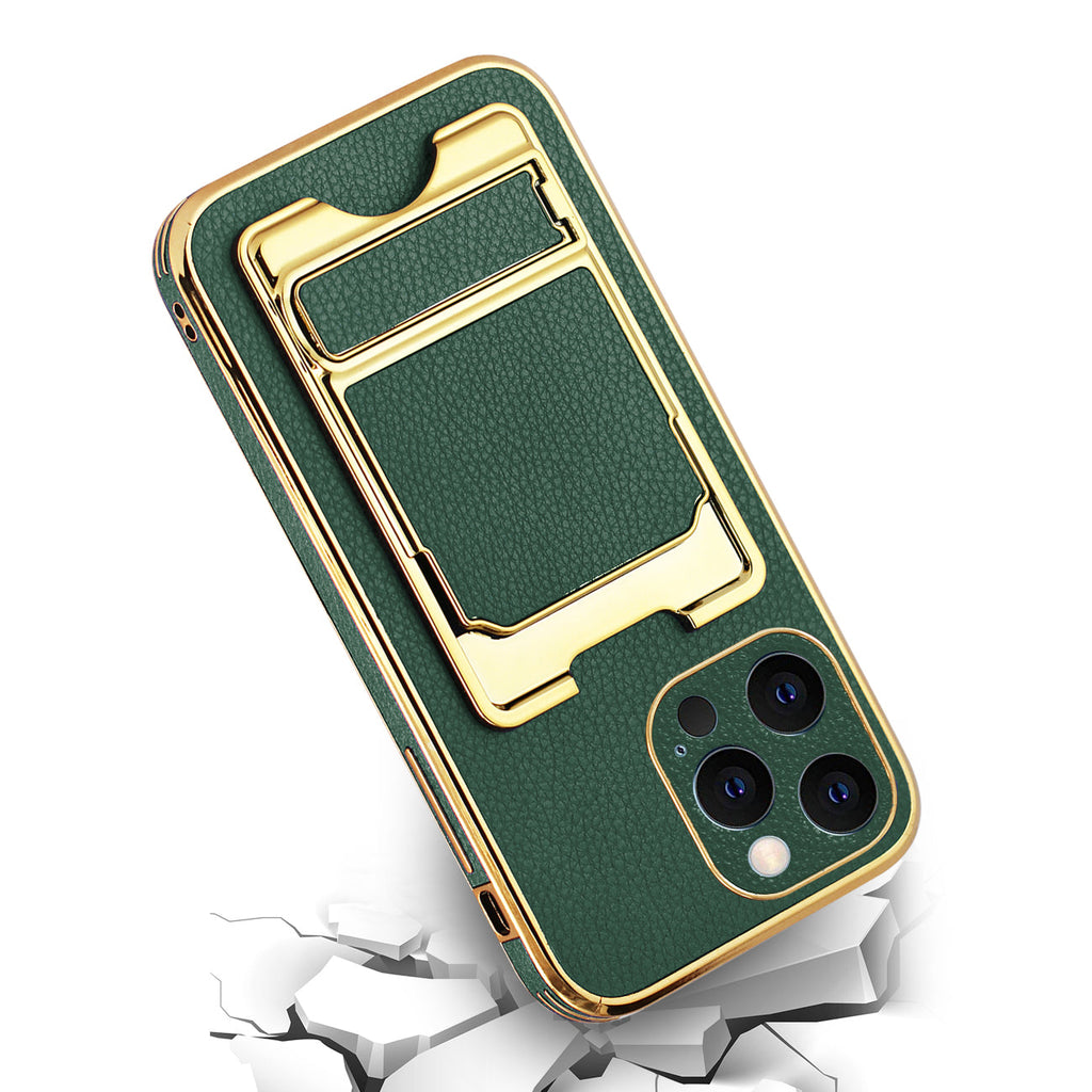 Reiko Iphone 13 Pro Leather Case With Card Holder In Green