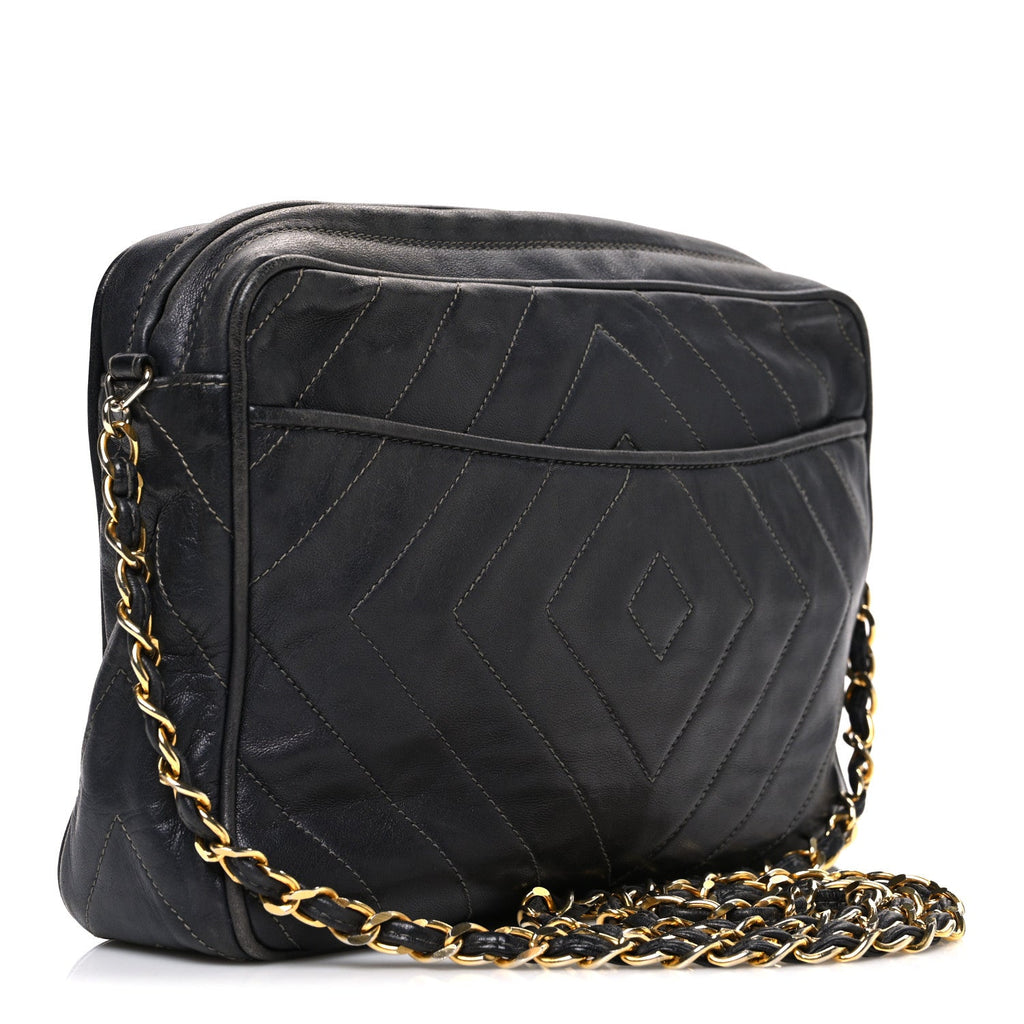 Lambskin Quilted CC Tassel Camera Case Black