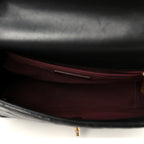 Glazed Calfskin Quilted Large Gold Bar Top Handle Flap Black