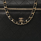 Goatskin Stitched Top Handle Slim Vanity With Chain Black