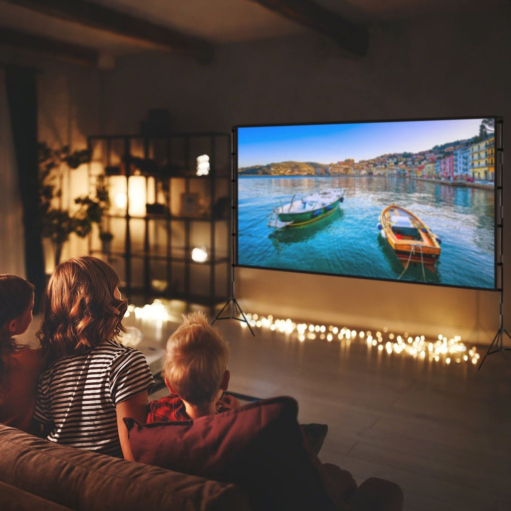 120" Portable Projector Screen with Stand, Foldable & Anti-Crease, HD 4K Movie Screen for Outdoor/Indoor Use, Home Theater, Parties & Business Presentations - Includes Carry Bag