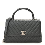 Metallic Caviar Chevron Quilted Small Coco Handle Flap Dark Silver