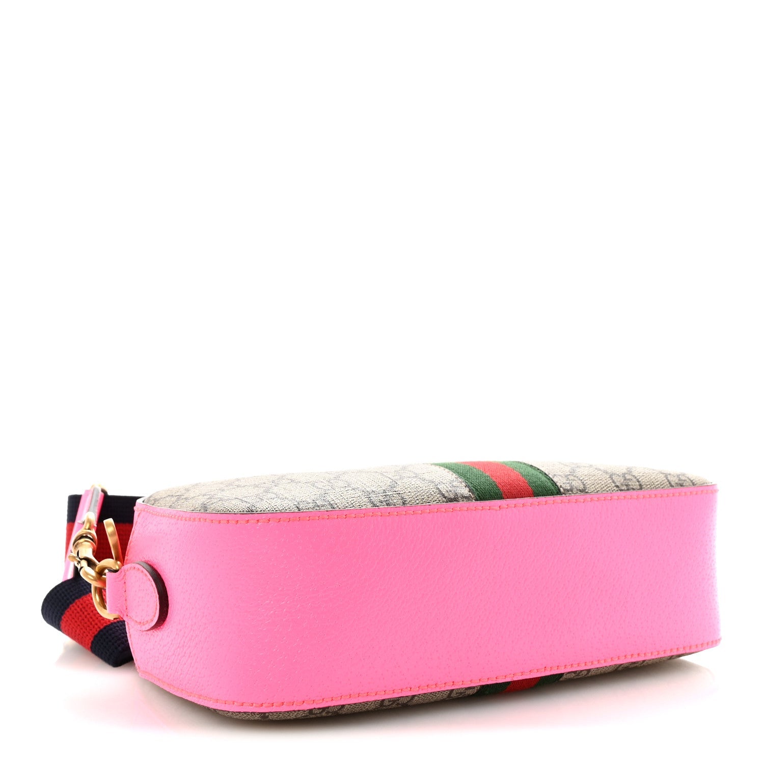 GG Supreme Monogram Textured Dollar Calfskin Web Ophidia Small Crossbody Bag Beige Ebony Fuchsia