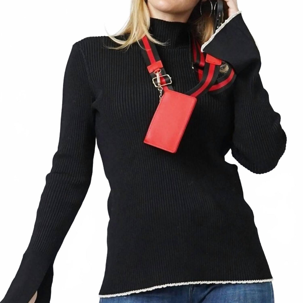 Women's Clip And Carry Crossbody Phone Strap Carrier Pouch Wallet Preppy Stripe In Red Black