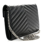 Grain De Poudre Matelasse Chevron Monogram Chain Wallet  Black