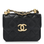 Calfskin Quilted Perfect Fit Coin Purse With Chain Black