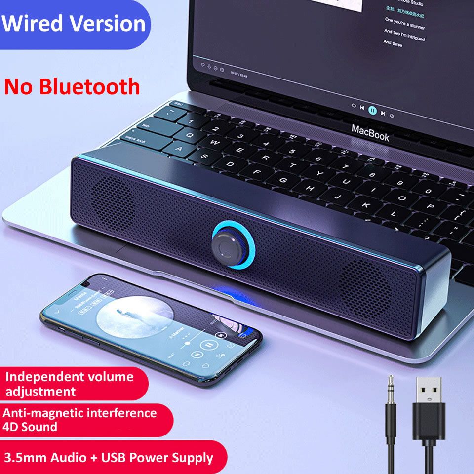 3D Surround Soundbar Speaker Wired Computer Speakers Stereo Subwoofer Sound bar for Laptop PC Theater TV Aux 3.5mm