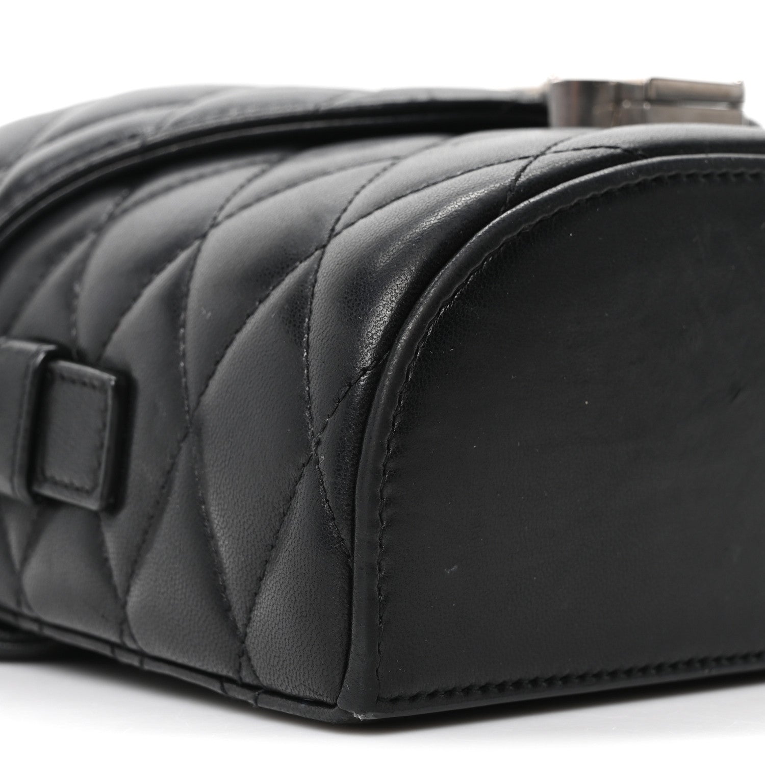 Lambskin Quilted Monogram June Box Bag  Black