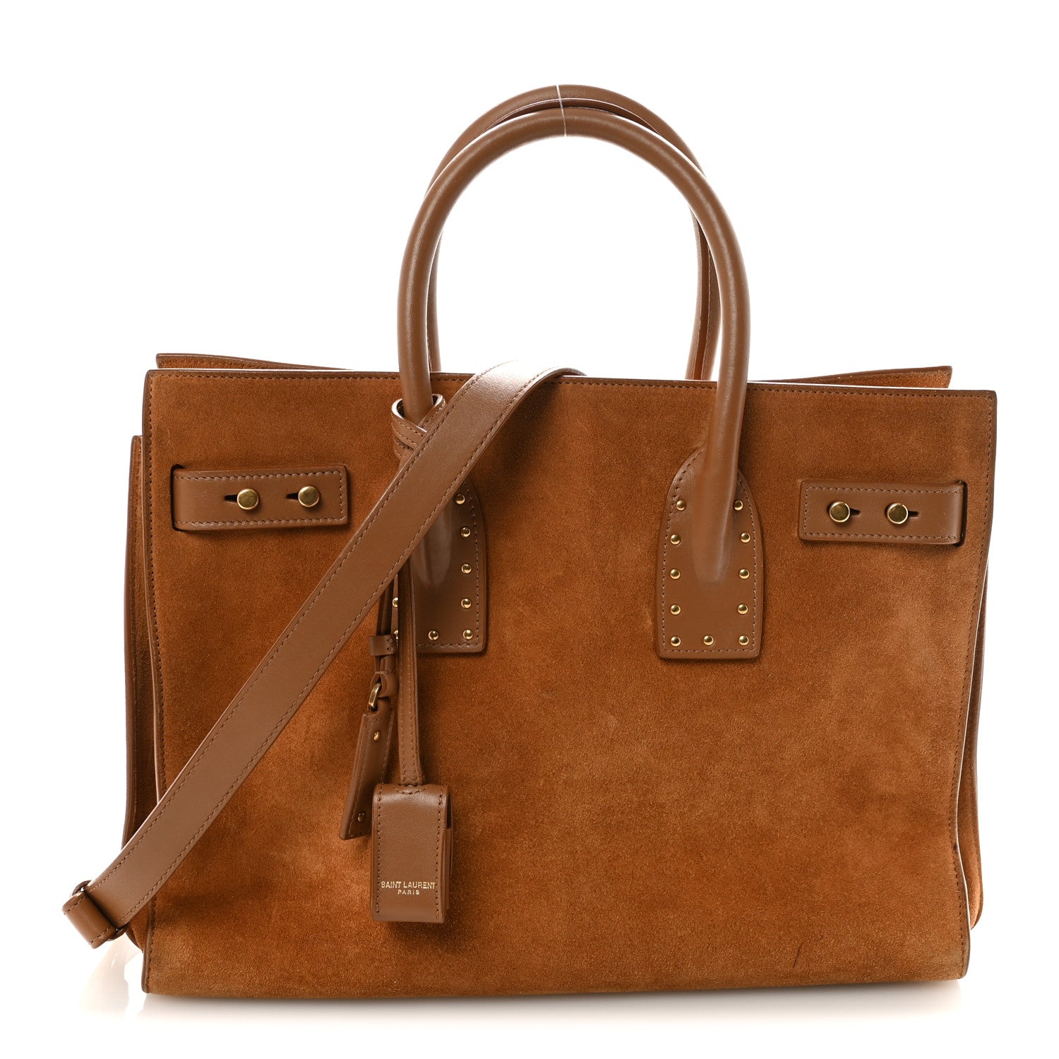 Suede Calfskin Studded Small Sac De Jour Caramel Cognac