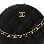 Lambskin Quilted Round Clutch With Chain Black