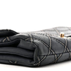 Iridescent Calfskin Triple Stitched Medium Flap Navy