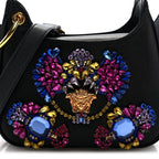 Satin Crystal Embellished La Medusa Mini Hobo Bag Black Multicolor