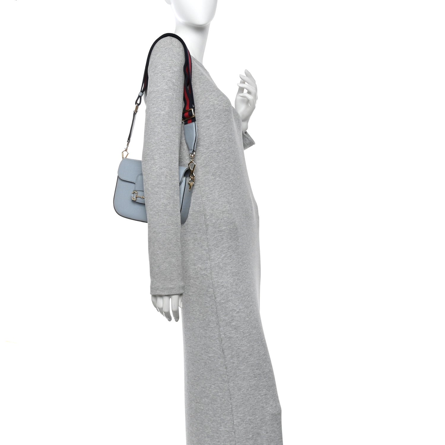 Lizard Web Mini Horsebit 1955 Shoulder Bag Light Blue