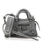 Metallic Grained Calfskin Neo Classic Hardware Super Nano City Crossbody Silver