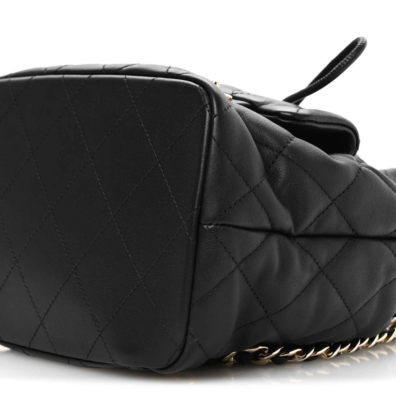 Lambskin Quilted Double Pocket Drawstring Backpack Black