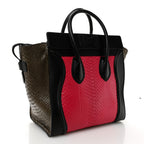 Snakeskin Smooth Calfskin Mini Tri-Color Luggage Fuchsia