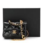 Patent Enamel Quilted Coco Hearts Clutch With Chain Black